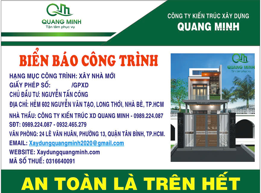 Biển báo công trình nhà anh Công