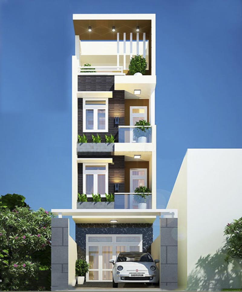 Mẫu mặt tiền nhà ống 4 tầng hiện đại số 6