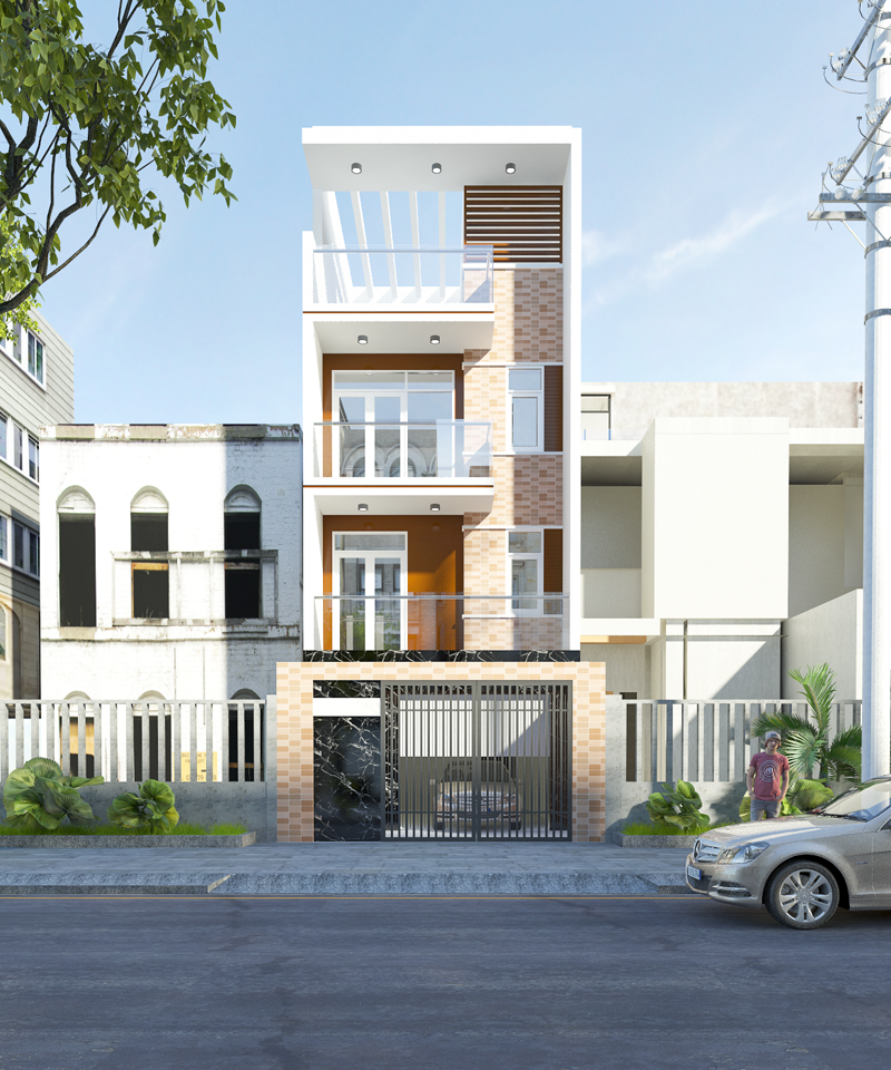 Mẫu mặt tiền nhà ống 4 tầng hiện đại số 10
