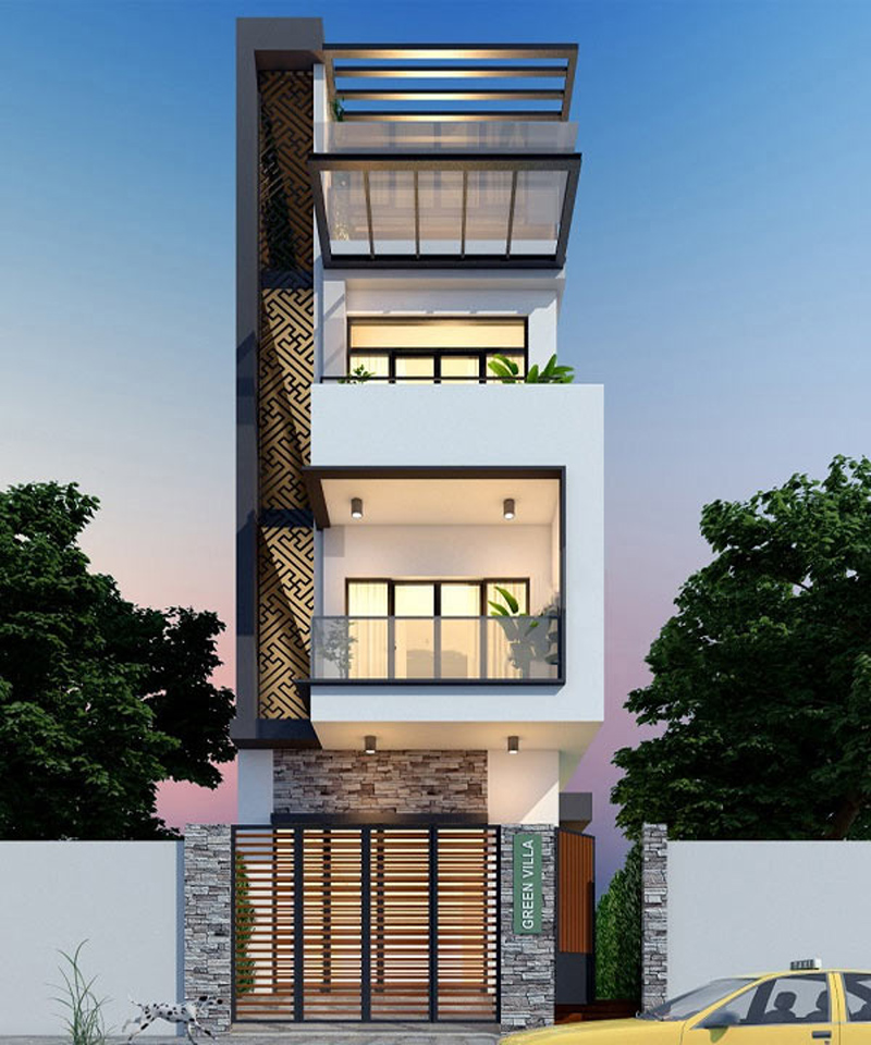 Mẫu mặt tiền nhà ống 4 tầng hiện đại số 2